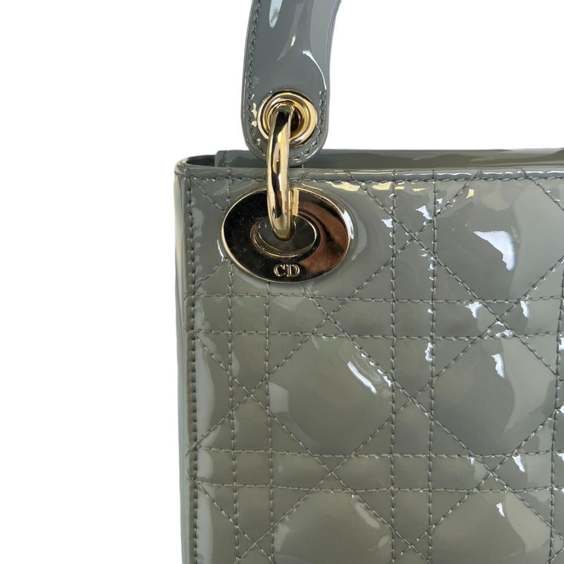 Mini Lady Dior Patent Cannage Stone Grey GHW