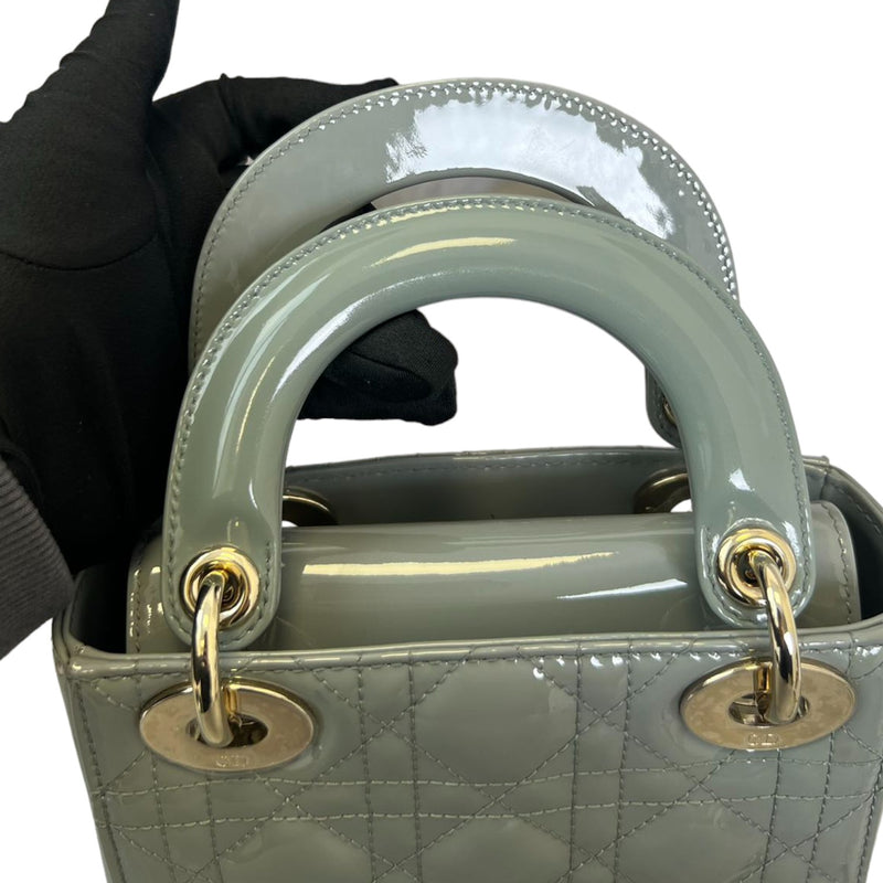 Mini Lady Dior Patent Cannage Stone Grey GHW