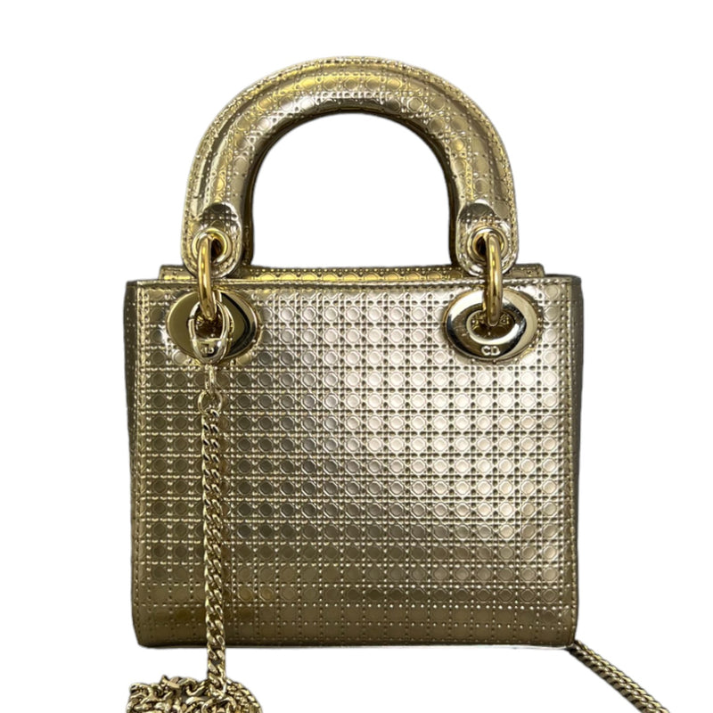 Chain Lady Dior Mini Metallic Patent Micro-Cannage Gold GHW