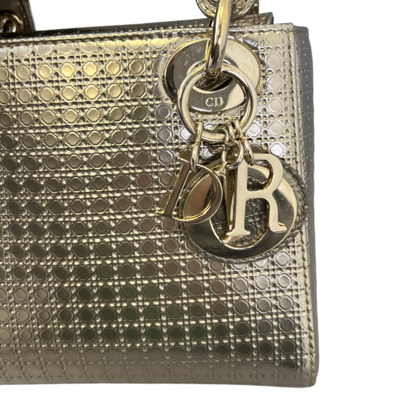 Chain Lady Dior Mini Metallic Patent Micro-Cannage Gold GHW