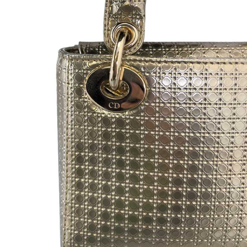 Chain Lady Dior Mini Metallic Patent Micro-Cannage Gold GHW