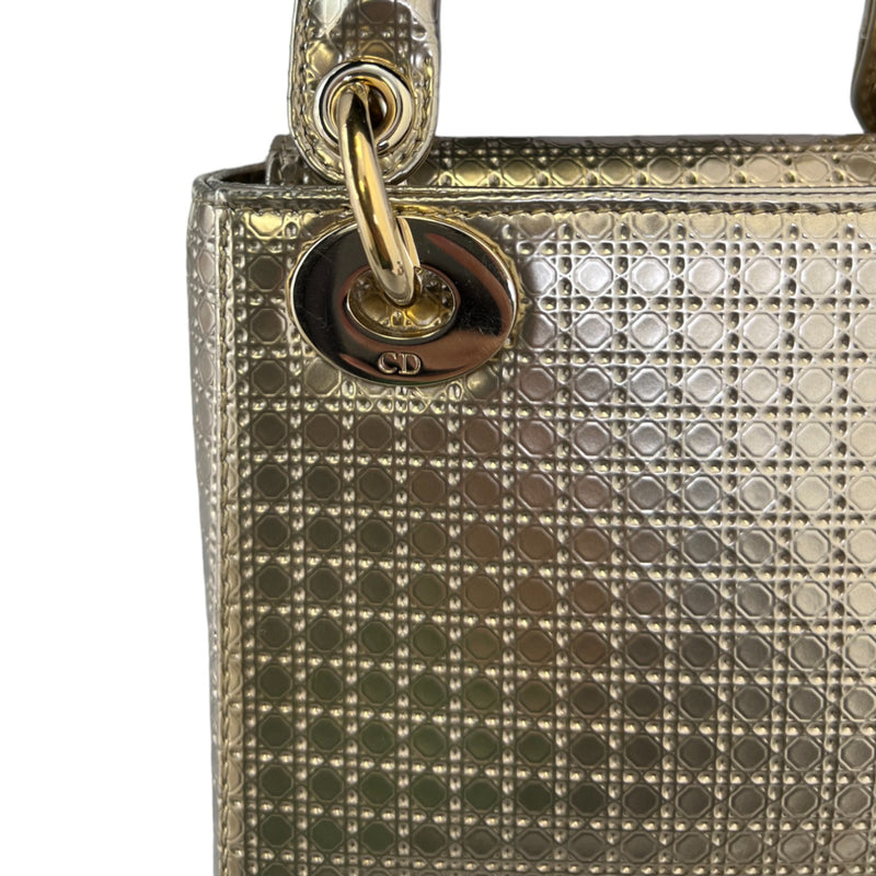 Chain Lady Dior Mini Metallic Patent Micro-Cannage Gold GHW