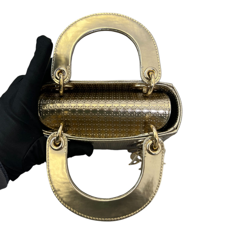 Chain Lady Dior Mini Metallic Patent Micro-Cannage Gold GHW