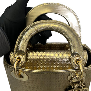 Chain Lady Dior Mini Metallic Patent Micro-Cannage Gold GHW