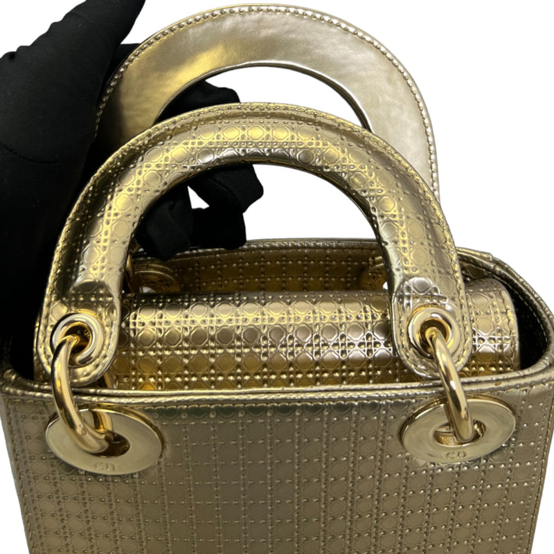 Chain Lady Dior Mini Metallic Patent Micro-Cannage Gold GHW