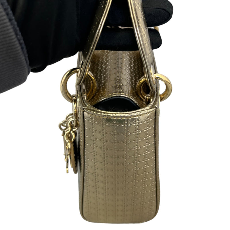 Chain Lady Dior Mini Metallic Patent Micro-Cannage Gold GHW