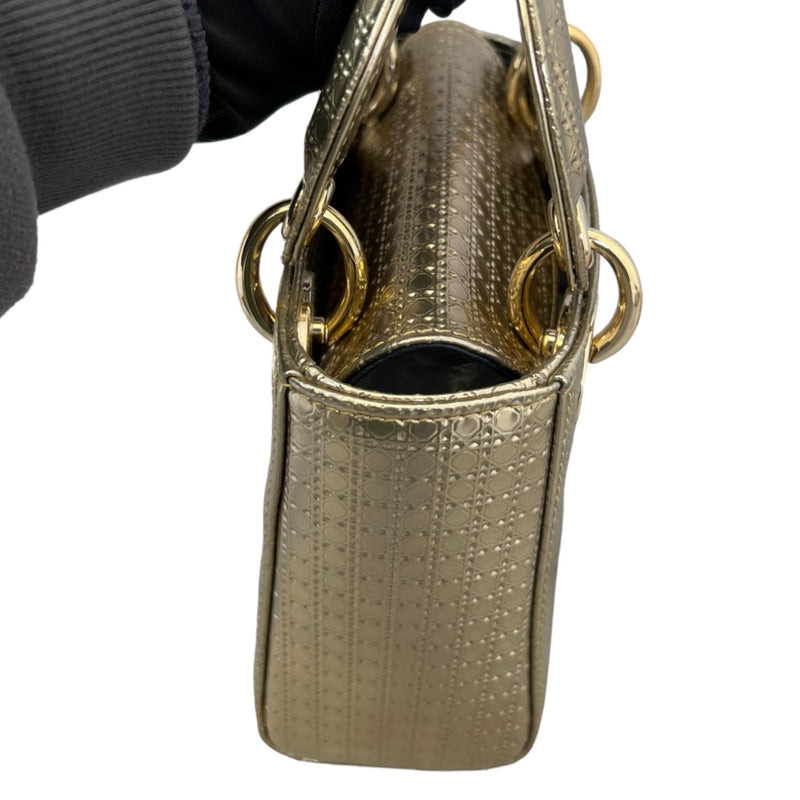 Chain Lady Dior Mini Metallic Patent Micro-Cannage Gold GHW