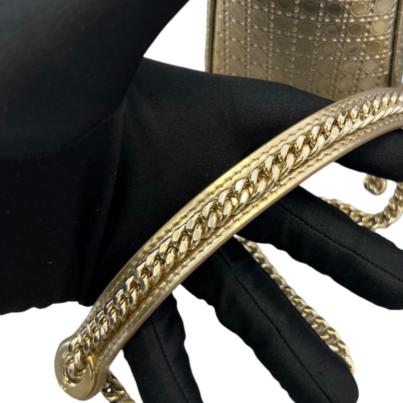 Chain Lady Dior Mini Metallic Patent Micro-Cannage Gold GHW