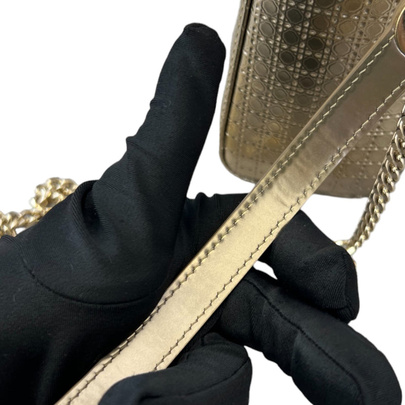 Chain Lady Dior Mini Metallic Patent Micro-Cannage Gold GHW