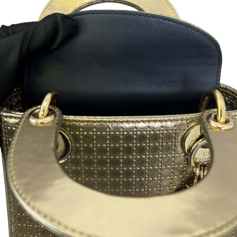 Chain Lady Dior Mini Metallic Patent Micro-Cannage Gold GHW