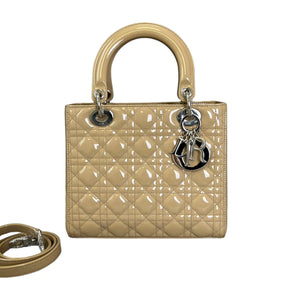 Lady Dior Medium Patent Cannage Beige SHW