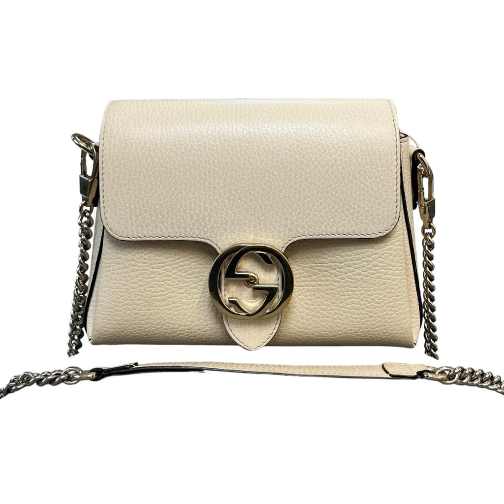 Dollar Interlocking Small Crossbody Calfskin Off White GHW