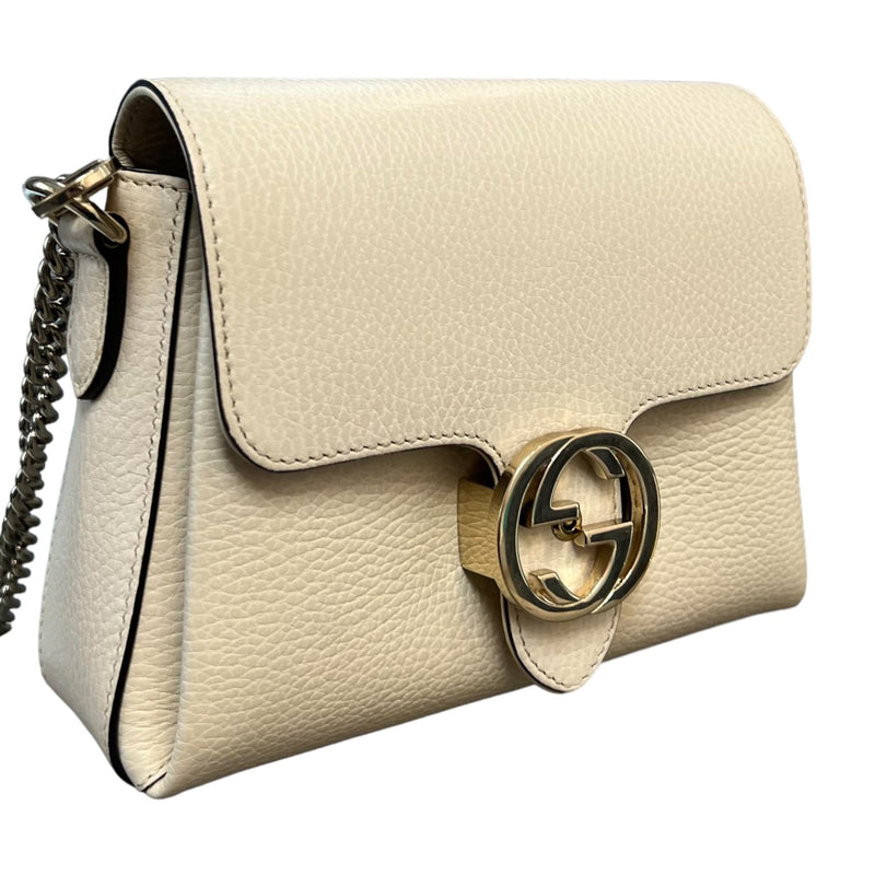 Dollar Interlocking Small Crossbody Calfskin Off White GHW