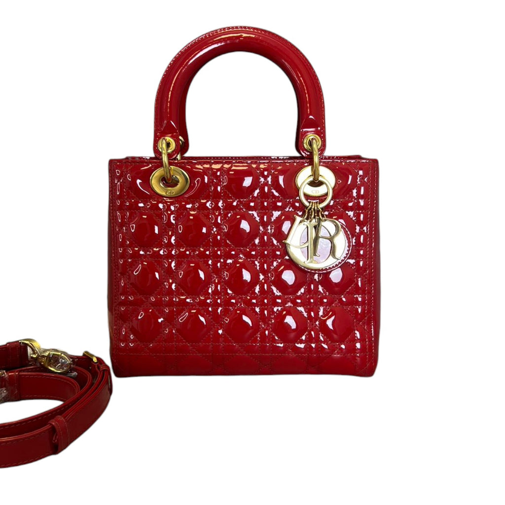 Lady Dior Medium Patent Red GHW