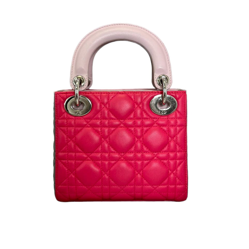 Tri-Color Lady Dior Mini Lambskin Dark Pink SHW