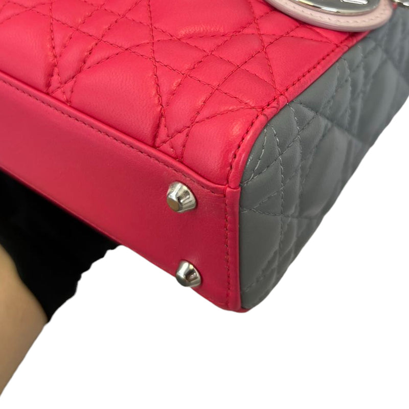 Tri-Color Lady Dior Mini Lambskin Dark Pink SHW