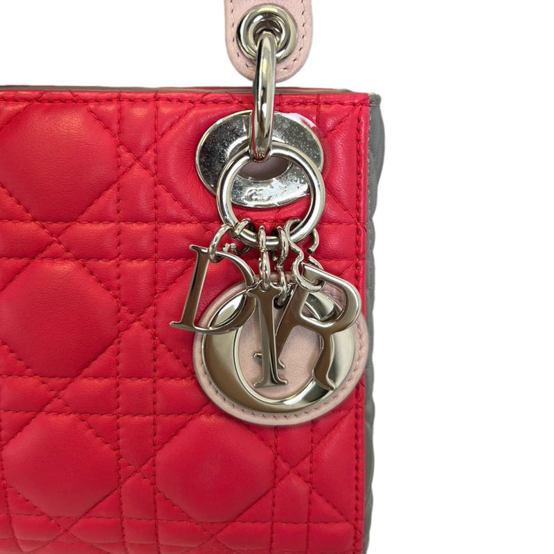 Tri-Color Lady Dior Mini Lambskin Dark Pink SHW