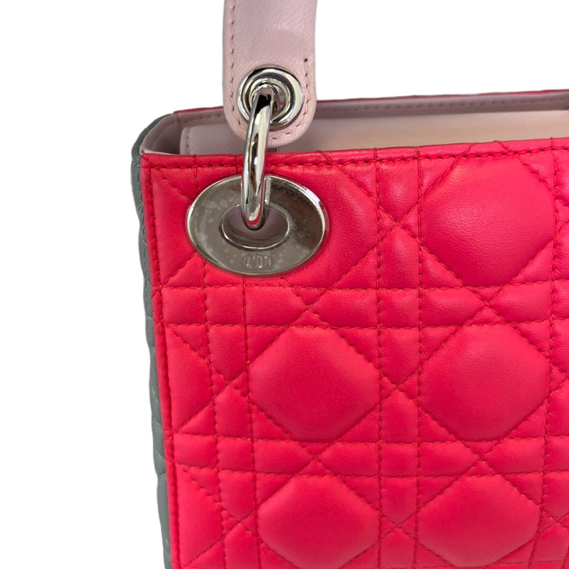 Tri-Color Lady Dior Mini Lambskin Dark Pink SHW