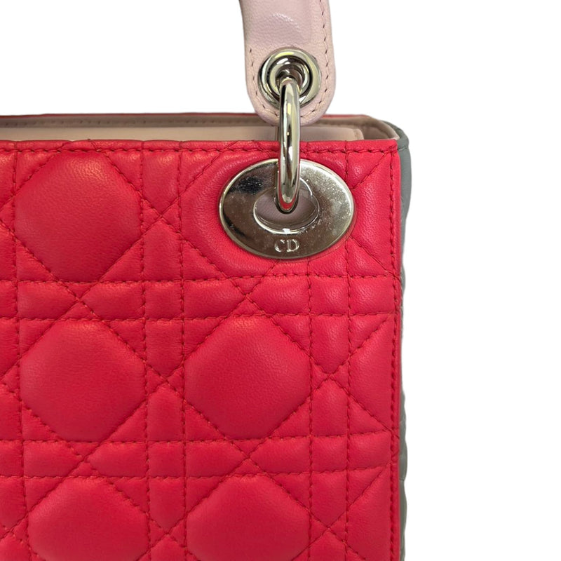 Tri-Color Lady Dior Mini Lambskin Dark Pink SHW