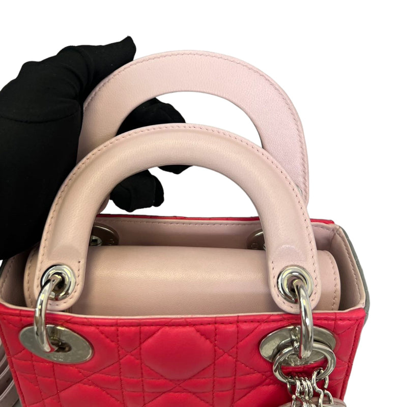 Tri-Color Lady Dior Mini Lambskin Dark Pink SHW