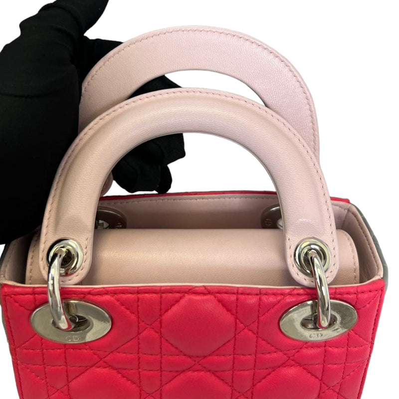 Tri-Color Lady Dior Mini Lambskin Dark Pink SHW