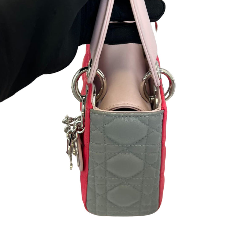 Tri-Color Lady Dior Mini Lambskin Dark Pink SHW