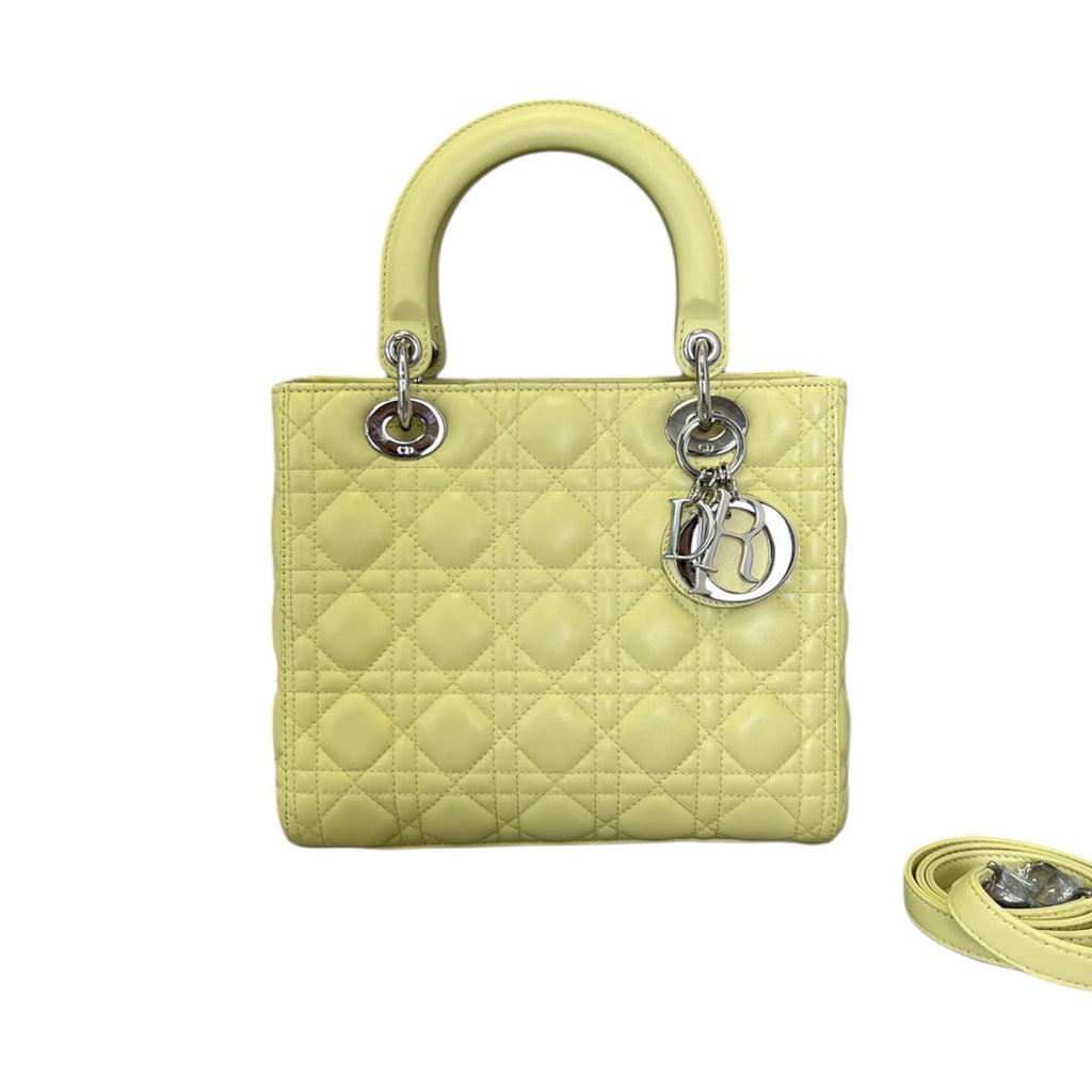 Lady Dior Medium Lambskin Cannage Yellow SHW