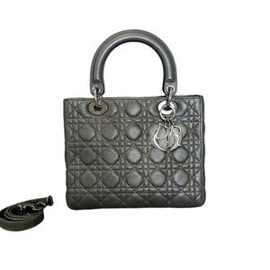 Lady Dior Medium Lambskin Cannage Gunmetal SHW