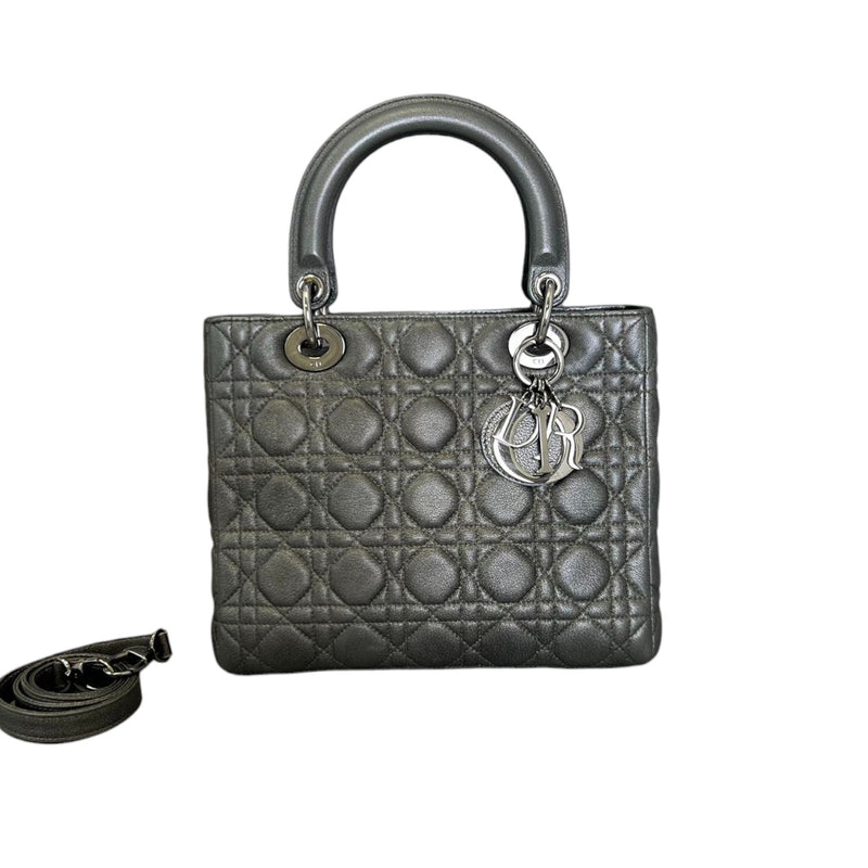 Lady Dior Medium Lambskin Cannage Gunmetal SHW