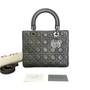 Lady Dior Medium Lambskin Cannage Gunmetal SHW