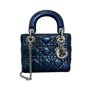 Lady Dior Mini Metallic Calfskin Dew Blue SHW