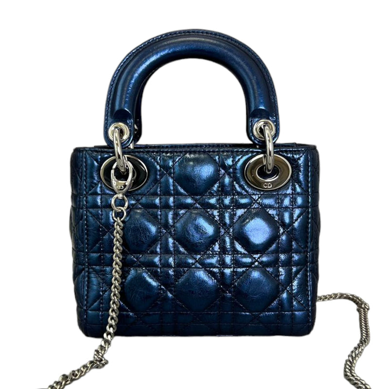 Lady Dior Mini Metallic Calfskin Dew Bleu SHW