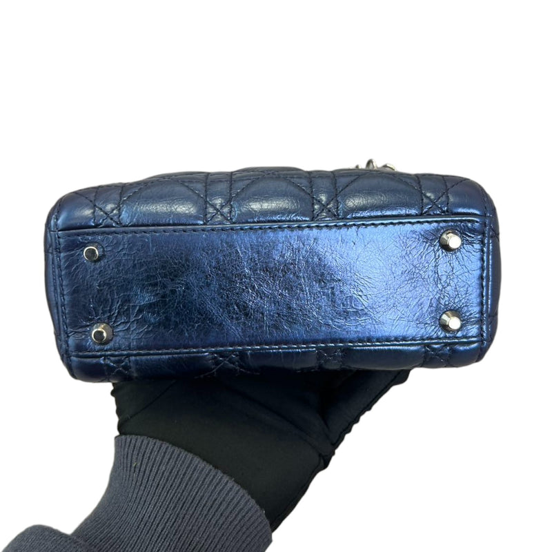 Lady Dior Mini Metallic Calfskin Dew Blue SHW