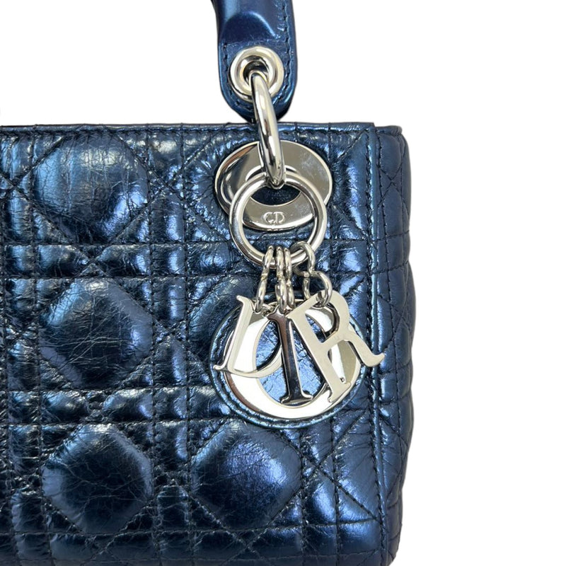 Lady Dior Mini Metallic Calfskin Dew Blue SHW
