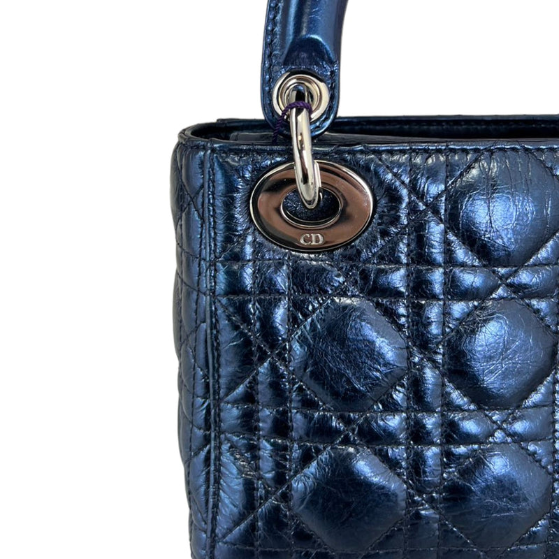 Lady Dior Mini Metallic Calfskin Dew Blue SHW