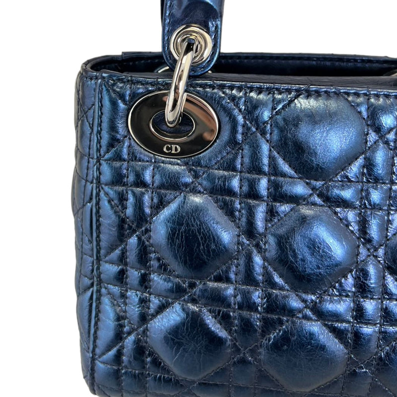Lady Dior Mini Metallic Calfskin Dew Blue SHW