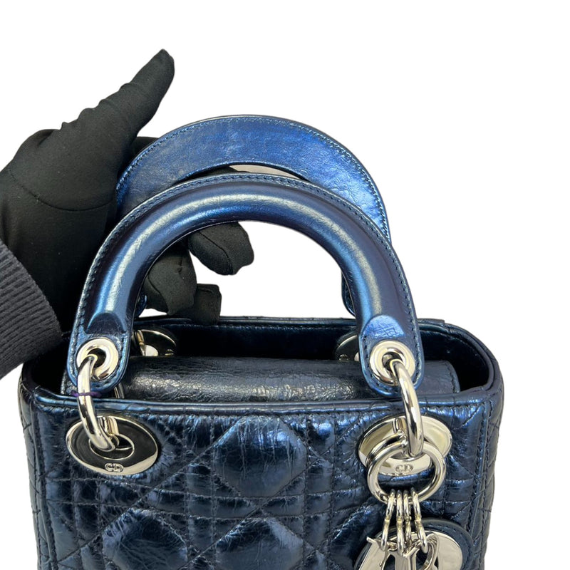 Lady Dior Mini Metallic Calfskin Dew Blue SHW