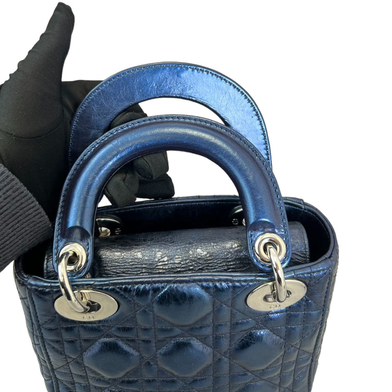 Lady Dior Mini Metallic Calfskin Dew Blue SHW