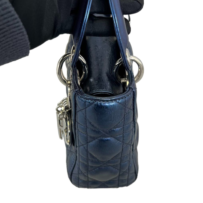 Lady Dior Mini Metallic Calfskin Dew Blue SHW