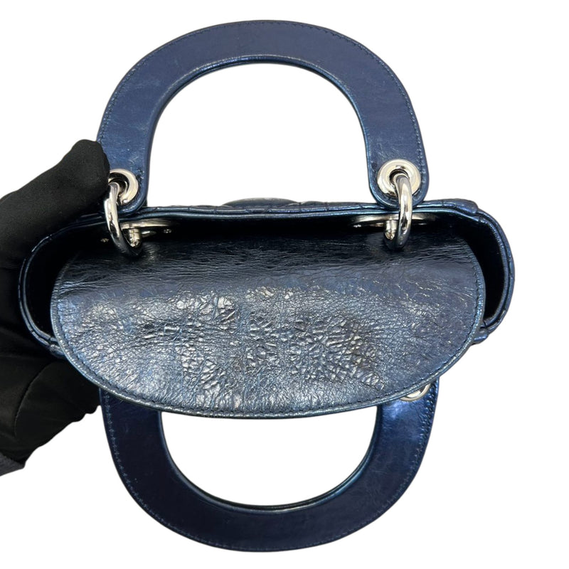 Lady Dior Mini Metallic Calfskin Dew Blue SHW