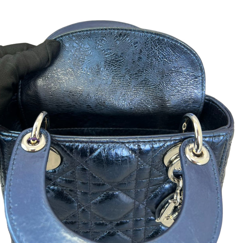 Lady Dior Mini Metallic Calfskin Dew Blue SHW