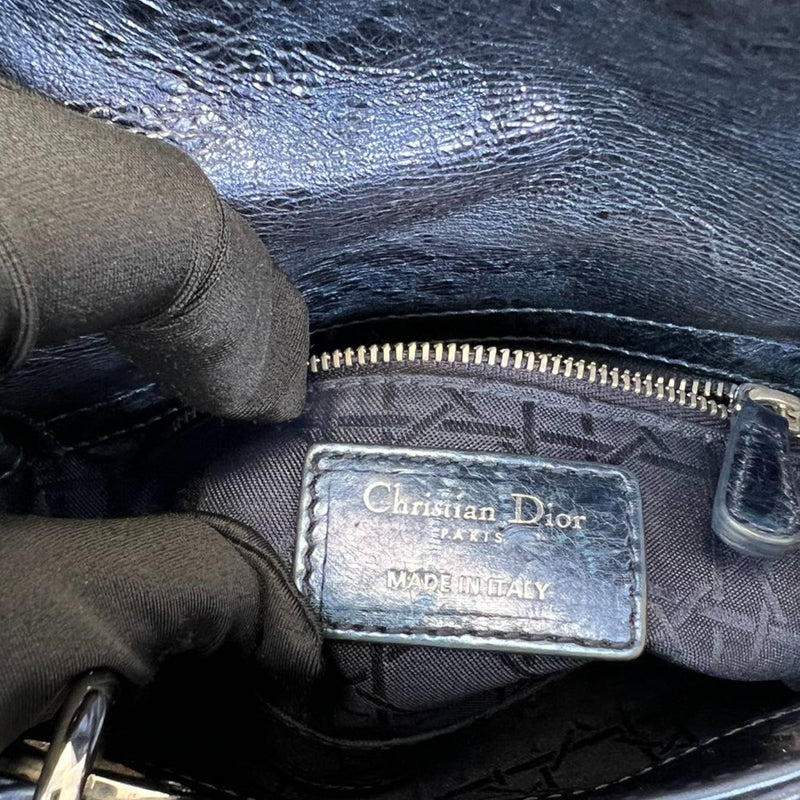 Lady Dior Mini Metallic Calfskin Dew Blue SHW