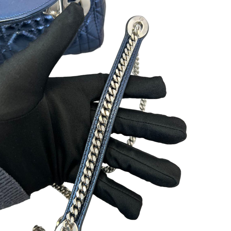 Lady Dior Mini Metallic Calfskin Dew Blue SHW