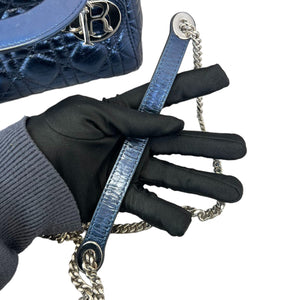 Lady Dior Mini Metallic Calfskin Dew Blue SHW
