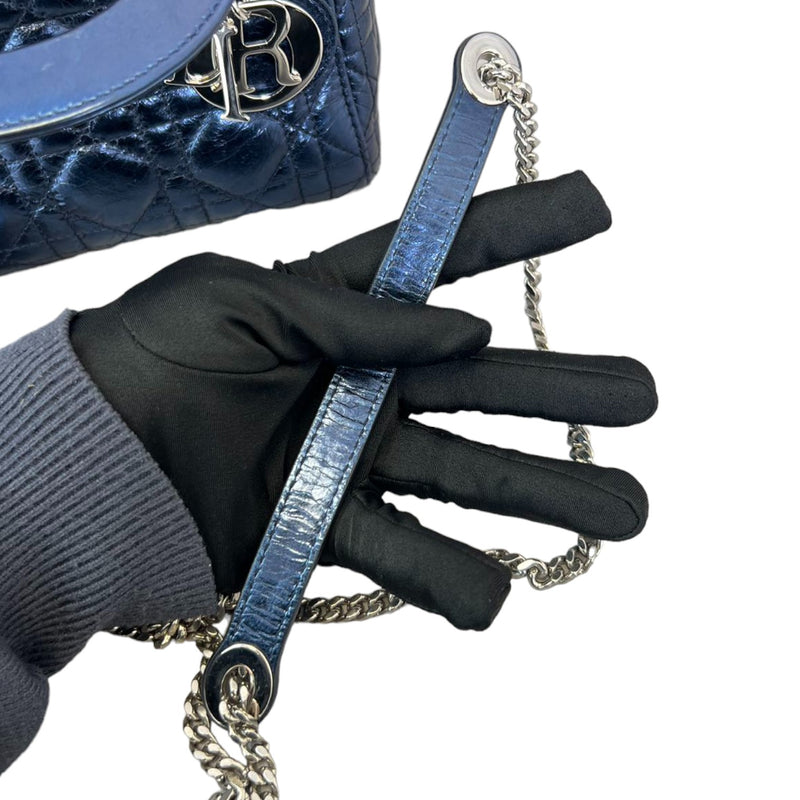 Lady Dior Mini Metallic Calfskin Dew Blue SHW