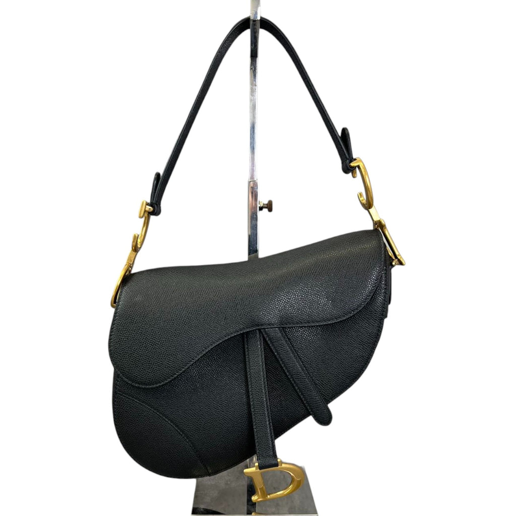 Saddle Bag Medium Grained Calfskin Black GHW