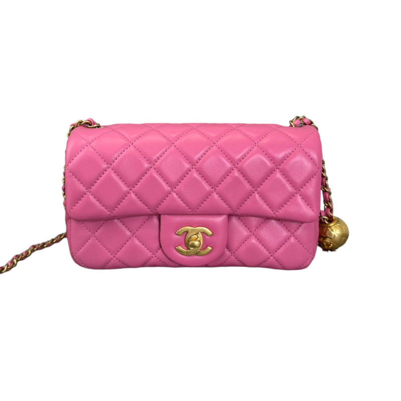 CC Pearl Crush Mini Rectangular Flap Lambskin Pink GHW