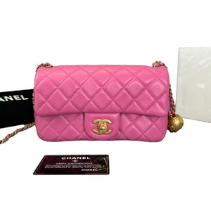 CC Pearl Crush Mini Rectangular Flap Lambskin Pink GHW