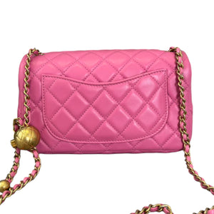 CC Pearl Crush Mini Rectangular Flap Lambskin Pink GHW