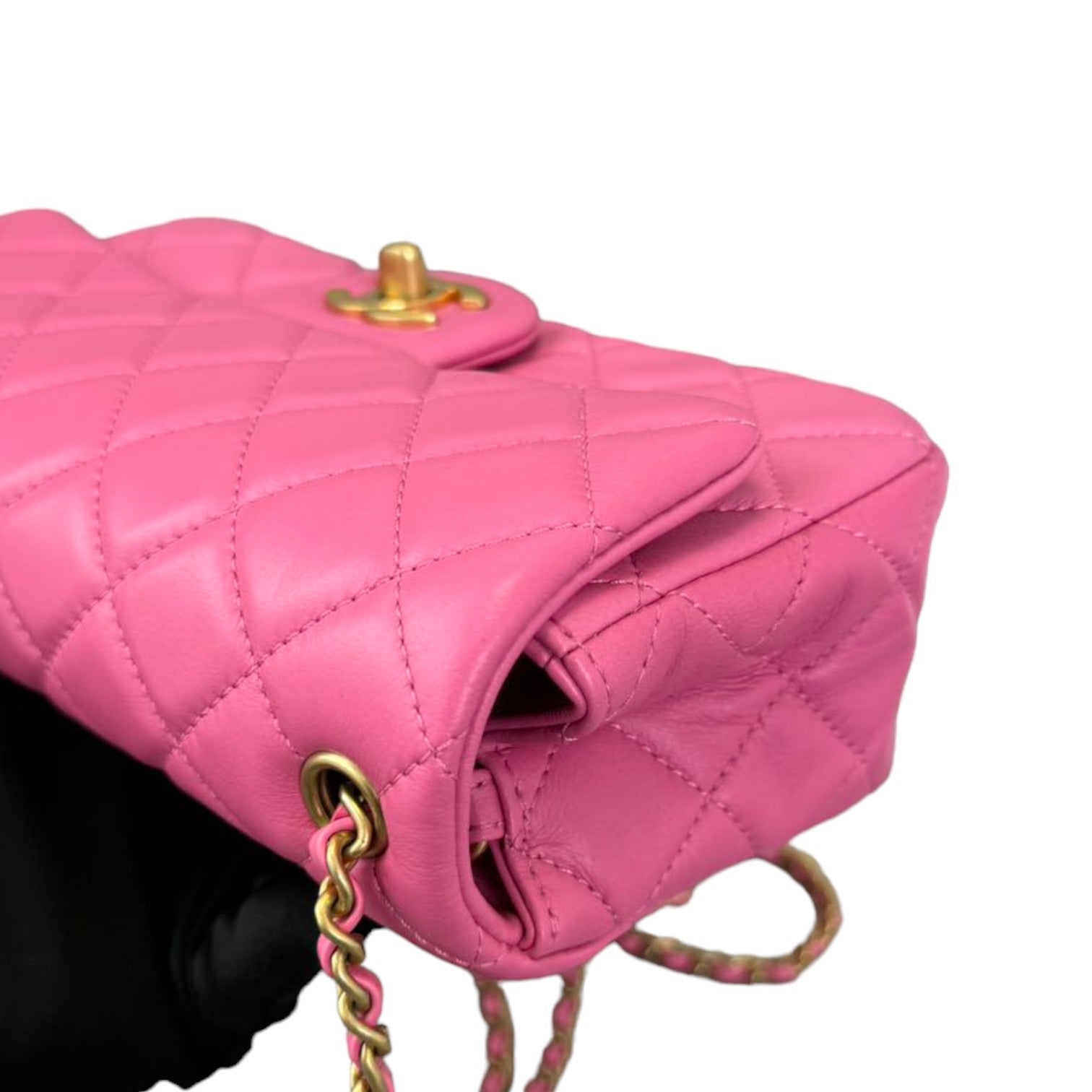 Chanel CC Pearl Crush Mini Rectangular Flap Lambskin Pink GHW